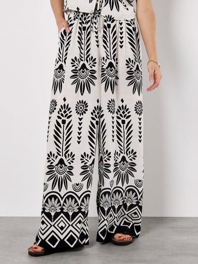Floral Border Wide-Leg Trousers