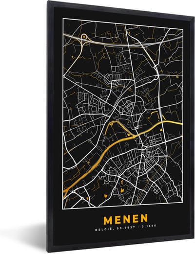 Fotolijst incl. Poster - Menen - Stadskaart - Goud - Plattegrond - Kaart - 40x60 cm - Posterlijst