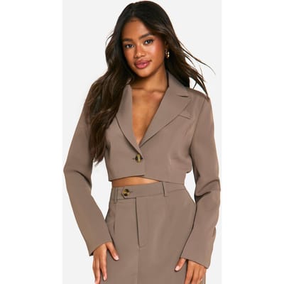 boohoo Dames Oversized Cropped Boxy Tailored Blazer | Mocha | Maat: 12