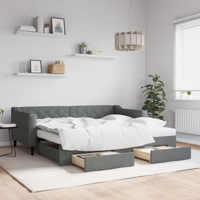 vidaXL - Slaapbank - onderschuifbed - en - lades - 90x190 - cm - stof - donkergrijs
