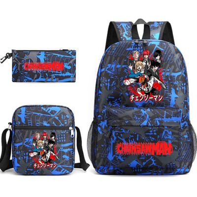 Chainsaw Man Anime Schooltas Set voor Tieners Kinderen Inclusief Rugzak Schoudertas Etui Lichtgewicht Dagrugzak