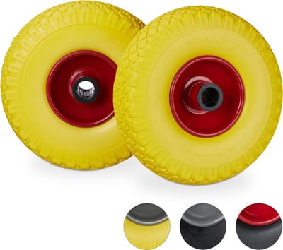 steekwagenwiel - 3.00-4" - 2 stuks - stalen velg - tot 100 kg - massief - geel-rood