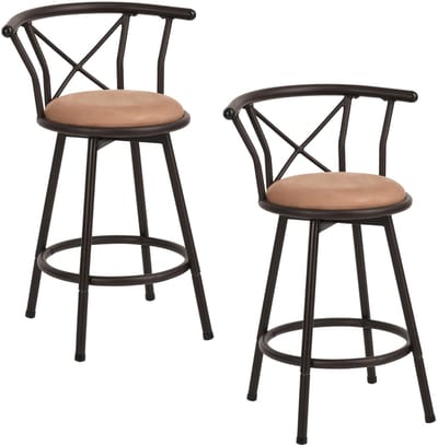 MEUBLES COSY Set van 2 Barkrukken - 360° Draaibaar Vintage Rugleuning Voetsteun Industrial Stabiel Stalen Frame Hoogte 86cm - Bruin