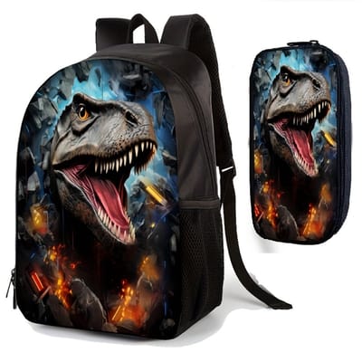 T-Rex Rugzak met Etui voor Kinderen | Close-Up dino Rugzak | Stoere Dinosaurussen Schooltas met 3D Dino Print | Rugzak en Pennenzak Set voor Jongens | Kinderrugzak Basisschool | 20 Liter