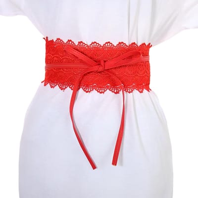 Brede Obi Riem voor Dames in Rood met Lussen en Strikjes - Stijlvolle Tailleband en Sash voor Elke Gelegenheid