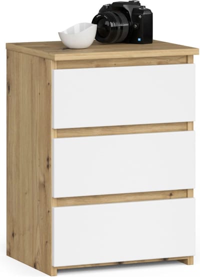 Nachtkastje CL3/40 met 3 Lades / AKORD Furniture Factory / Artisan Eik - Wit / 40 x 57 x 35 cm