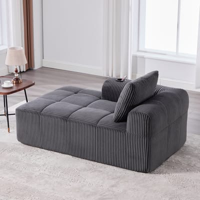 MODENUIT Ligstoelbank 158 cm - Zijvakken en Bekerhouders - Voor Woonkamer en Logeerkamer - Cord Donkergrijs