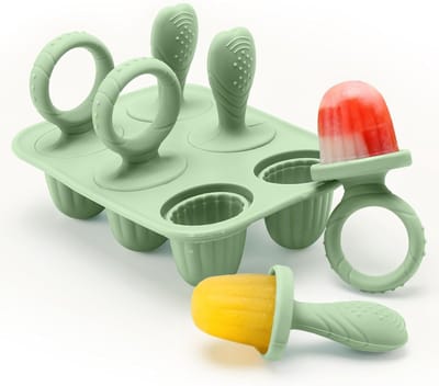 Silicone IJsvormen 6-Stuks - Voor Baby's en Kinderen - BPA-Vrij en Geschikt voor Fruithapjes - Met 6 Stokjes - Groene Kleur