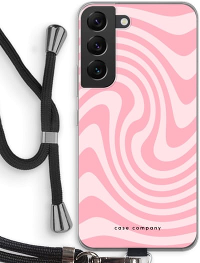 Case Company® - Hoesje met koord geschikt voor Samsung Galaxy S22 hoesje met Koord - Swirl Roos - Telefoonhoesje met Zwart Koord - Bescherming aan alle Kanten en Over de Schermrand
