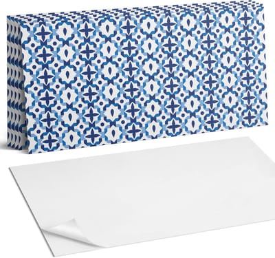 Coloray Plaktegels - Geometrisch bloemenpatroon Wandtegel Zelfklevend - 60 cm x 30 cm - Blauw Plaktegels - 6 stuks - Rechthoek PVC Tegels - Plaktegels Keuken - Zelfklevende Vloertegels Badkamer - Vinyl Tegels - Zelfklevende Wandtegels