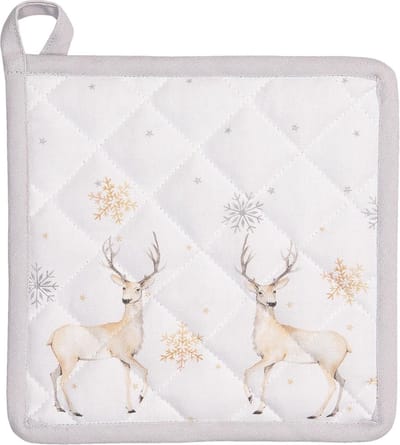 Clayre & Eef Pannenlap 20x20 cm Wit Beige Katoen Hert