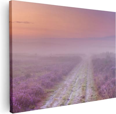 Artaza Canvas Schilderij Landschap - 40x30 cm - Klein - Wanddecoratie Heide - Muurdecoratie Bloemen - Kamer Accessoires Zonsopgang