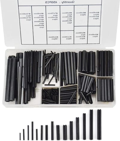 Cilindrische veerpen set van 450 stuks, inclusief diverse maten en spanningspennen voor precisiewerk