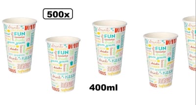 500x Milkshake beker Fun 400ml - Drinkbeker milkshake eten ijs eten drinken festival
