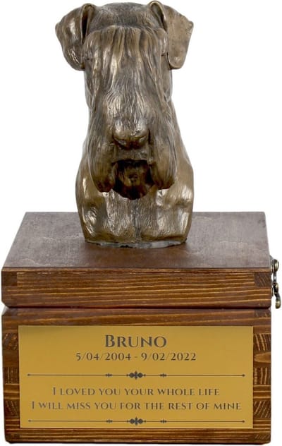 Schnauzer urn hond met beeldje - persoonlijke urn hond voor hondenas
