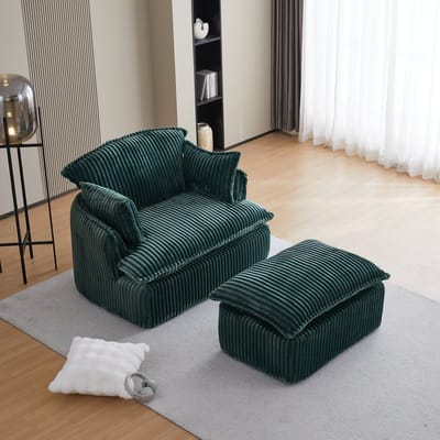HAUSS SPOLE Fauteuil - Fauteuil Met Hocker - Zachte Corduroy Bekleding - Voor Woonkamer En Studentenwoning - Groen