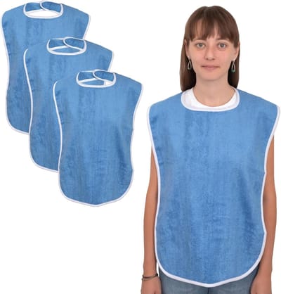 Daity 3-pack Premium Slabbetjes voor Volwassenen - Slabbetjes voor Volwassenen - Unisex; Eetdoeken voor Senioren en Gehandicapten - Verstelbaar - Handdoek Slabbetje als Kledingbeschermer - Machinewasbaar - Blauw