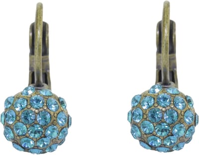 Behave – Dames oorhangers – Petrol blauw kristal – 0,9 cm – Vintage goudkleur