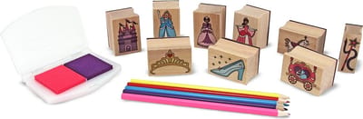 Melissa & Doug Houten prinsessenstempelset: 9 stempels, 5 kleurpotloden en 2-kleurig stempelkussen