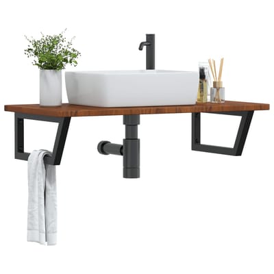 vidaXL - Badkamer - wandschap - staal - en - massief - eikenhout