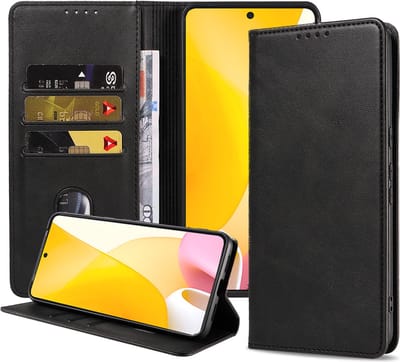 Smartphonica Telefoonhoesje geschikt voor Xiaomi 12 Lite kunstleren Hoesje met Magnetische sluiting en Pasjeshouders Book Case met Klepje - Zwart geschikt voor Xiaomi 12 Lite
