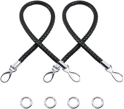 Elegante leren handtas met 2-delige schouderband, vervangbare PU leren riem en gevlochten handvat in zwart