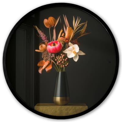 Poster in lijst Rond - Fotolijst 40x40 cm - Posters - Boeket - Oranje - Gouden - vaas - Ronde posterlijst zwart - Decoratie - Wanddecoratie woonkamer - Muurdecoratie slaapkamer