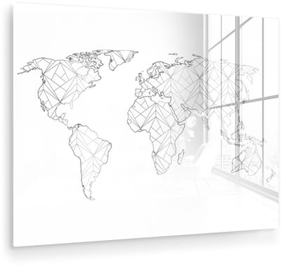 ® Glasschilderij 120x90 cm - Schilderij acrylglas - Wereldkaart - Lijnen - Goud - Foto op glas - Muurdecoratie woonkamer - Wanddecoratie slaapkamer - Schilderijen