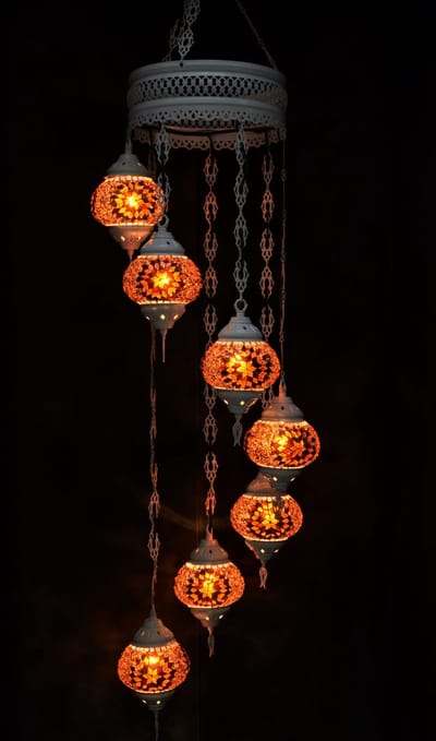 Hanglamp multicolour bruin  glas mozaïek Oosterse lamp kroonluchter Crèmewit 7 bollen