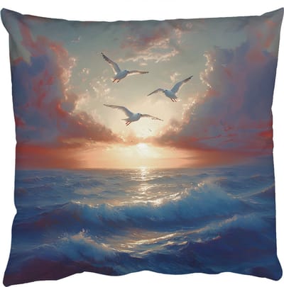 Sierkussens - Kussentjes Woonkamer - 50x50 cm - Meeuwen - Zonsondergang - Zee - Wolken