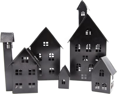 UNUS® Huisjes decoratieve 5-delige set, lichthuisjes van metaal zwart