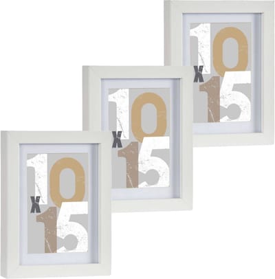 3x stuks houten fotolijst - wit - 13 x 18 cm - fotolijstje - met passe-partout - decoratie