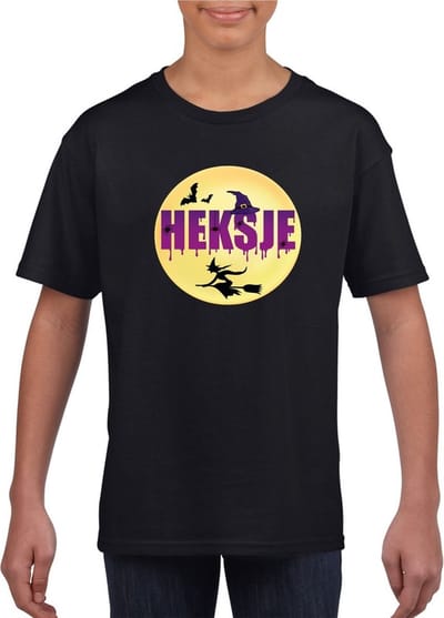 Halloween heksje t-shirt zwart meisjes - Halloween heksen kostuum kind 122/128