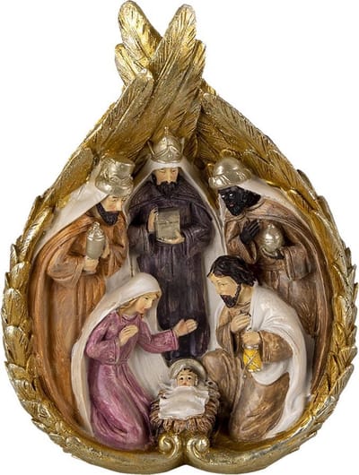 Clayre & Eef Beeld Kerstgroep 14x7x19 cm Goudkleurig Wit Polyresin Kerstdecoratie