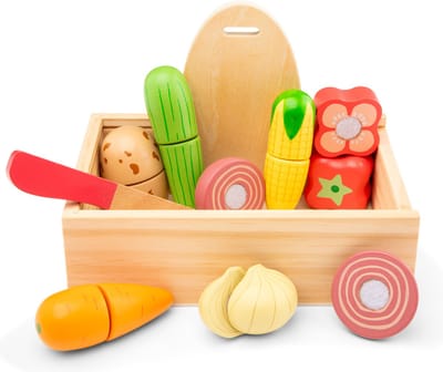 Woet® Houten Snijset Groente in Opbergdoos - Speelset met Snijplank, Wortel, Paprika, Komkommer - Educatief Speelgoedeten - Rollenspel Keukenspeelgoed - Vanaf 2 Jaar