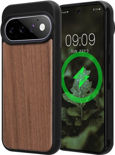 kwmobile Echt Houten Beschermhoes voor Google Pixel 11 Pro – Hout & TPU Cover – donkerbruin hout