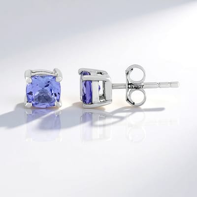 Cavill - 925 Sterling Zilver Oorbellen met 1,31 ct Tanzaniet - Platina Verguld - Antiek Kussen Geslepen Edelsteen - Luxe & Stijlvolle Dames Oorbellen