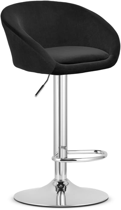 Barkruk EAST – Velvet Zwart - Chromen Basis - Rugleuning, Verstelbare Hoogte, 360° Draaibaar, Comfortabele Voetsteun, Modern Design, Max. 110 kg