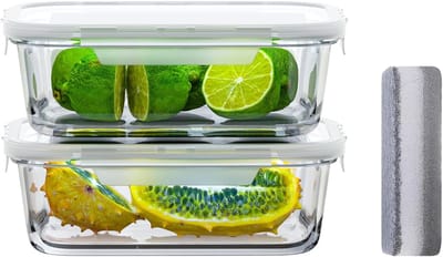 Famanu - 2 glazen voedselopslagcontainers, 680 ml maaltijdprep containers met kliksluiting, lekvrij, herbruikbaar, magnetron- en ovenbestendig