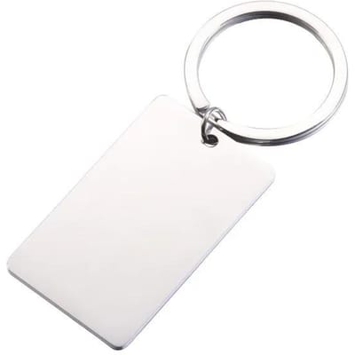 1 porte-clés rectangulaire vierge de style minimaliste en acier inoxydable avec estampage personnalisé et polissage miroir argenté