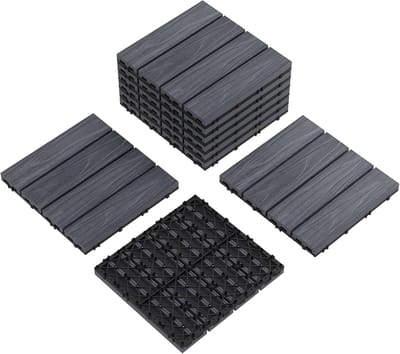 Composiet Vlondertegels Kliktegels - 30x30 cm - Set van 9 Stuks (0.81 m²) - Grijs Houtlook met Houtnerf - Antislip & Weerbestendig WPC - Terrastegels voor Balkon, Tuin, Patio en Zwembad