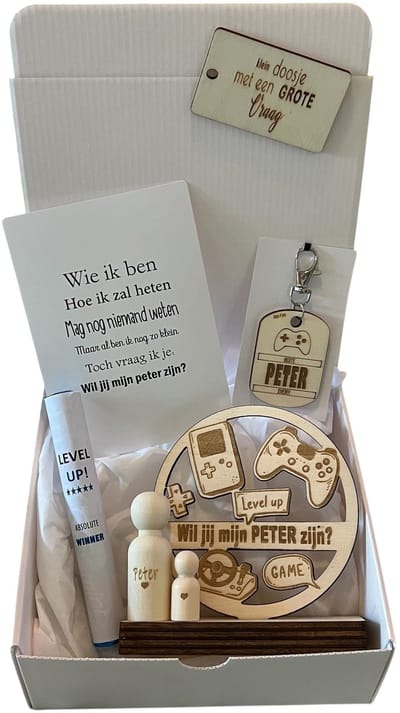 Geschenkbox wil jij mijn PETER zijn? | blauw | GAMES | liefste peter | peter vragen | meter worden | peetoom vragen | peetoom worden | cadeau | geschenkdoos | giftbox