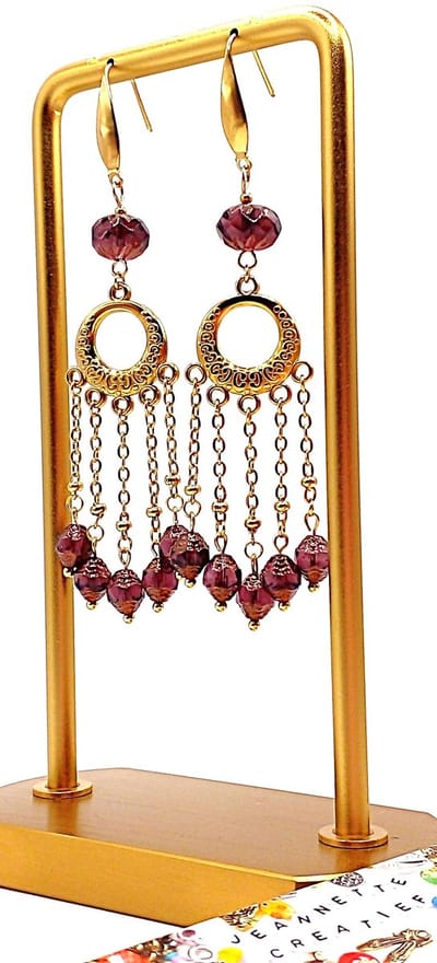 Jeannette-Creatief® - Chique - Oorbellen Chandelier & Czech Glassbeads - Oorbellen Czech Glaskralen Purple - Jasseron Oorbellen - Lange Oorbellen - Oorbellen - Chique Oorbellen - Chandelier Oorhangers - Modejuwelen - Modesieraden - Valentijn