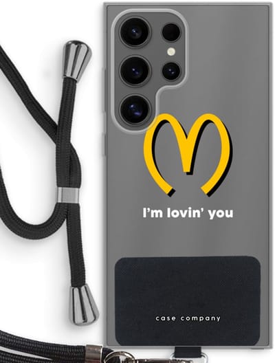 Case Company® - Hoesje met koord geschikt voor Samsung Galaxy S24 Ultra hoesje met Koord - I'm lovin' you - Telefoonhoesje met Zwart Koord - Bescherming aan alle Kanten en Over de Schermrand