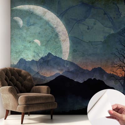 Coloray Zelfklevend Behang - Nachtlandschap Zelfklevend fotobehang - 250x250 cm - Blauw Zelfklevend Behang - Voor de woonkamer, slaapkamer en kantoor - Peel-and-stick techniek - Stickerbehang op rol