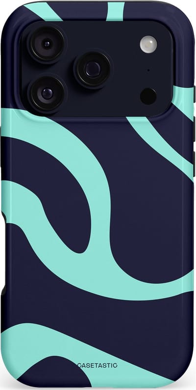 Casetastic hoesje geschikt voor Apple iPhone 17 Pro - MagSafe - Dubbellaagse bescherming - Golvenritme Aqua-Marine - Fashion Case - Donkerblauw Mintgroen