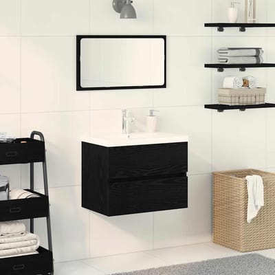 vidaXL - Wastafel - kabinet - voor - de - badkamer - Zwart - Eiken - 60 - x - 39 - x - 62 - cm