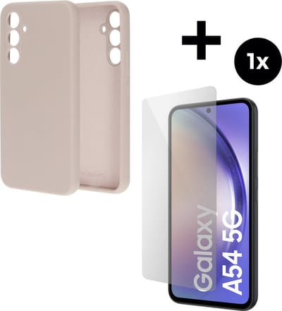 Mobiparts Silicone Cover hoesje geschikt voor Samsung Galaxy A54 (2023) 5G met 1 Screenprotector van Gehard Glas - Roze