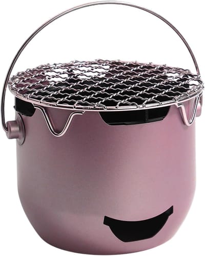 Draagbare houtskoolgrill - 15*12 cm - Mini houtskoolgrill - Draagbare houtskoolgrill voor buiten - Kleine buitengrill - Kleine grill voor buiten koken - Geschikt voor kamperen, barbecueën in de achtertuin, barbecueën in de camper en picknicks - Paars