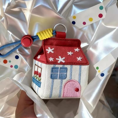 Hoofdtelefoon opbergdoos - Muntenorganizer Sleutelhanger - Kleine spullen dragen - Leuk huisontwerp - 11 x 10 x 10 cm - Multicolor